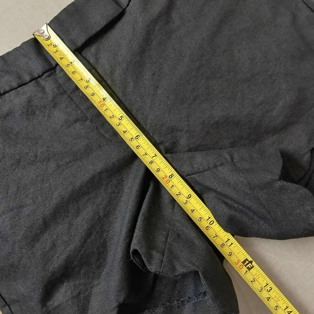 J. Crew black scalloped hem shorts size 4 linen cotton blend pockets zip fly